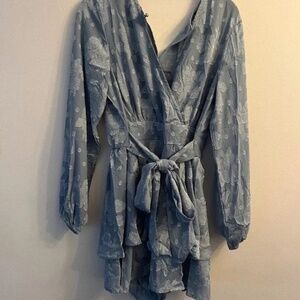 Light blue floral romper with tie at waist